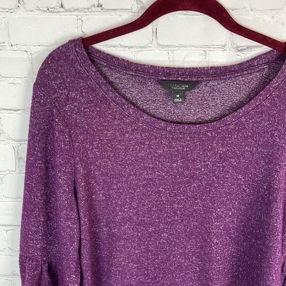 SIMPLY VERA VERA WANG Heather Purple Woven Knit Overlay Bell Slv Top - Picture 7 of 7